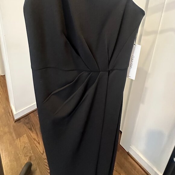 NWT CALVIN KLEIN ONE SHOULDER GRECIAN STYLE GOWN BLACK | SIZE 0 - Picture 11 of 15